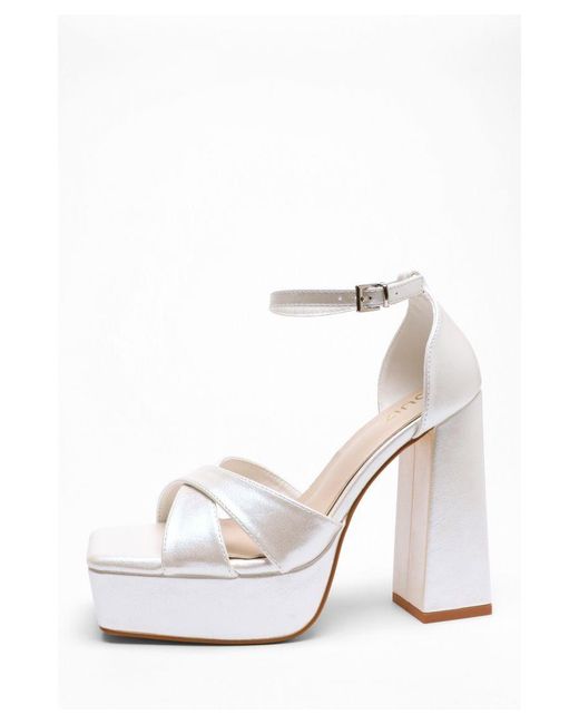 Quiz White Bridal Satin Shimmer Platform Heel
