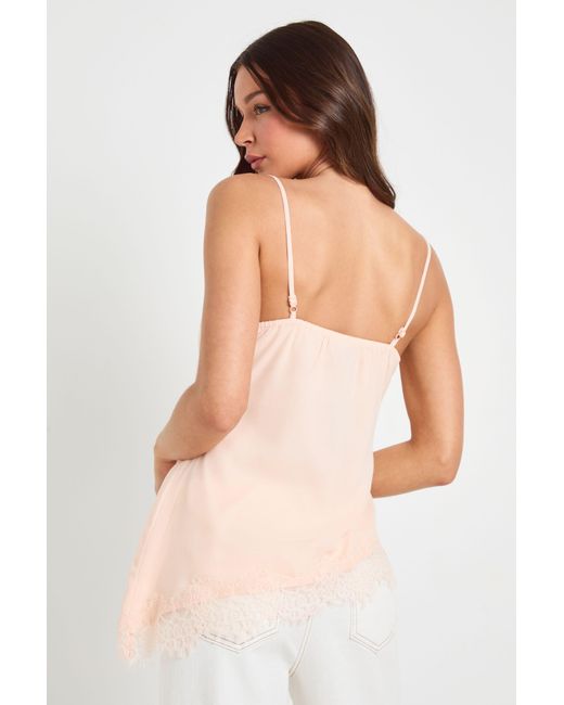 Boohoo Natural Lace Trim Chiffon Asymmetric Cami Top