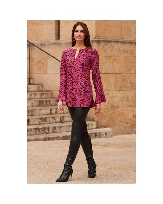 Sosandar Pink Print Keyhole Detail Top Viscose