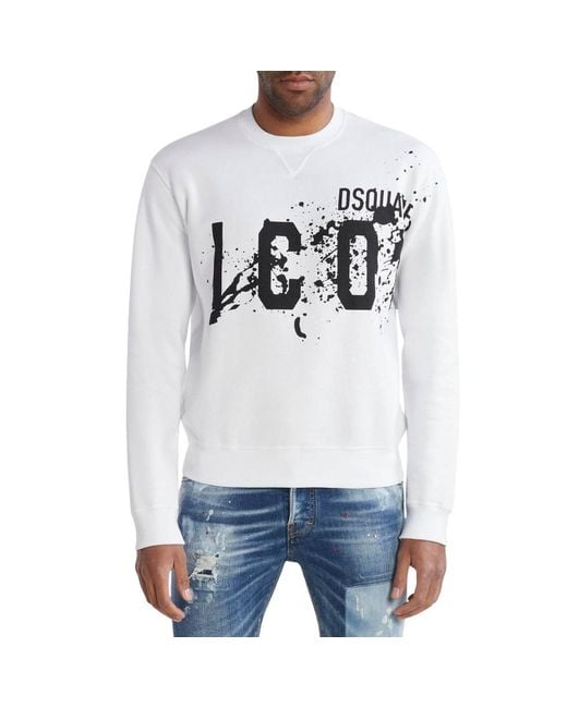 DSquared² White Icon Splash Cool Fit Crew Neck Sweatshirt Cotton for men