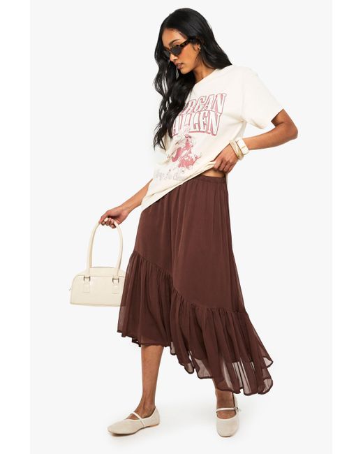 Boohoo Brown Chiffon Tiered Maxi Skirt