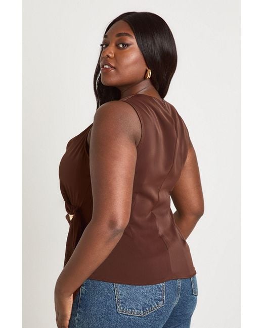 Boohoo Brown Plus Trim Detail Drape Top