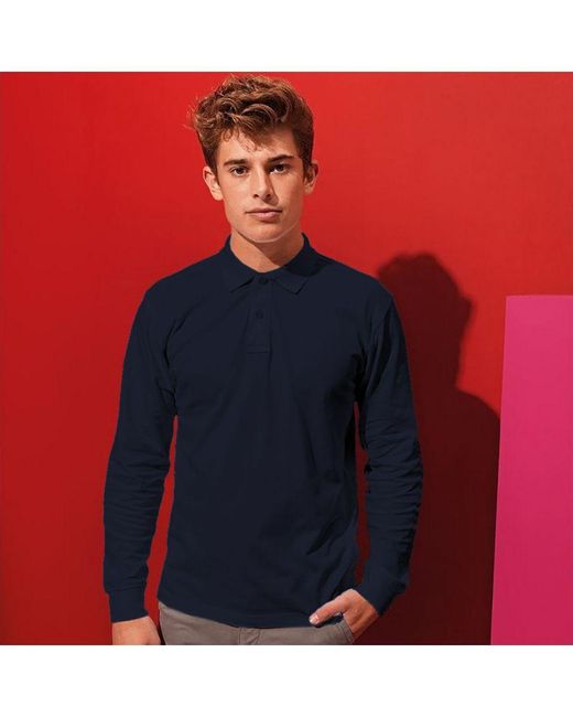 Asquith & Fox Blue Classic Fit Long Sleeved Polo Shirt for men