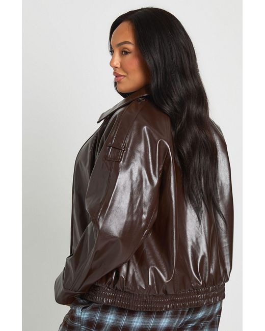 Boohoo Brown Plus Faux Leather Jacket