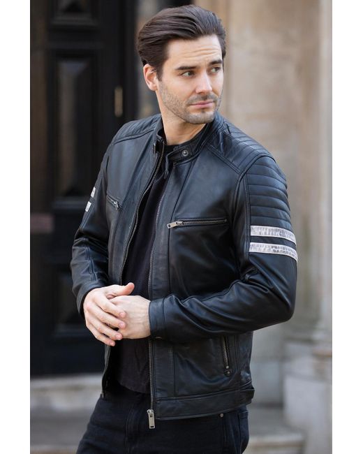 Ashwood Leather Gray 'Nova2' Real Biker Jacket With Stitch Detailings for men