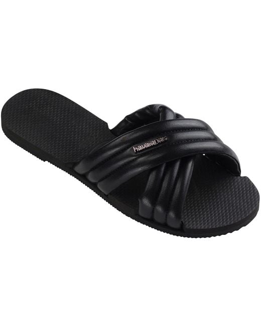 Havaianas Black Solid Patterned Open Toe Slide Sandals