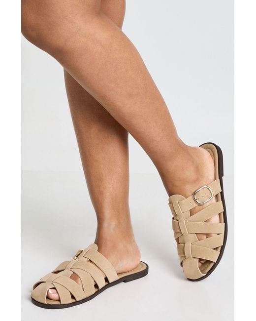 Boohoo Natural Faux Suede Buckle Detail Cut Out Mules