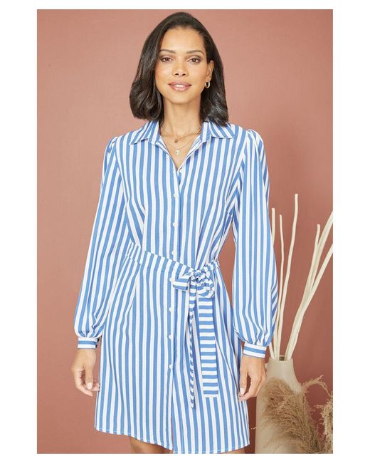 Mela London Blue Striped Relaxed Fit Shirt Dress