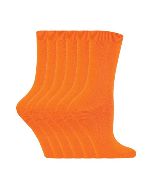 Sock Snob Orange 6 Pairs Ladies Plain Cotton Rich Dress Socks