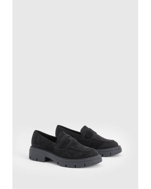 Boohoo Black Faux Suede Chunky Panel Detail Loafers