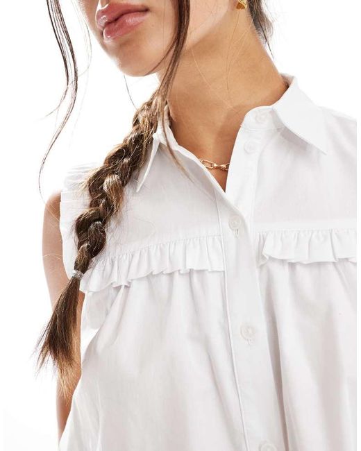 Miss Selfridge White Poplin Sleeveless Ruffle Shirt