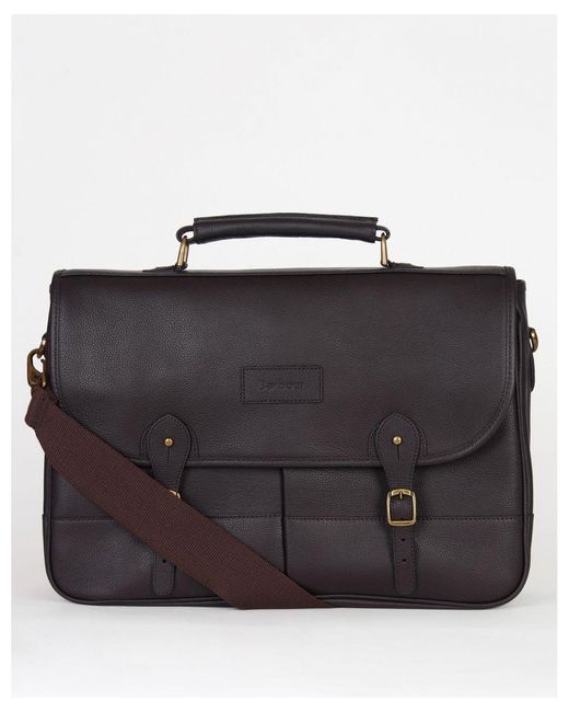 Barbour Black Leather Briefcase for men