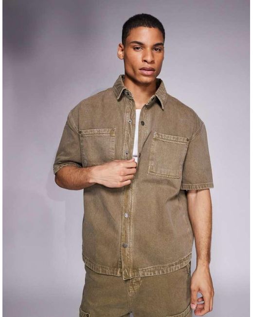 Good For Nothing Brown Co-Ord Boxy Fit Denim Overshirt for men