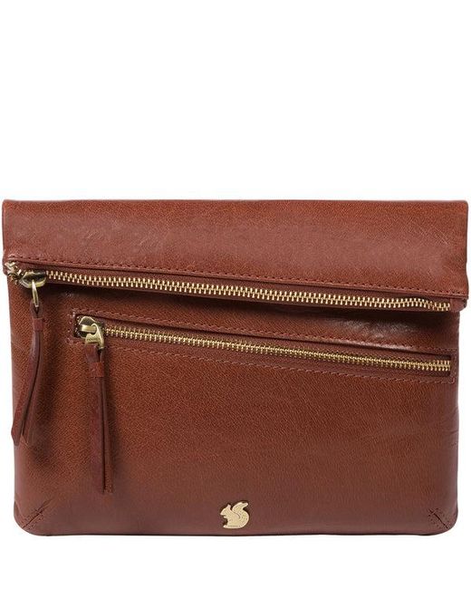Conkca Brown 'Flare' Conker Leather Clutch Bag