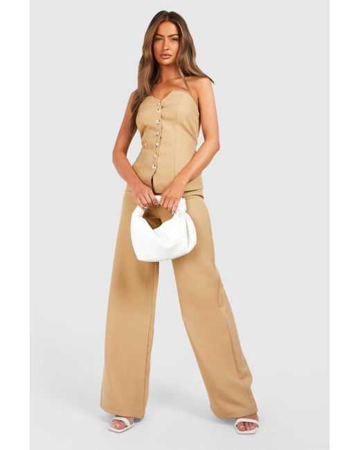 Boohoo White Linen Look Wide Leg Trousers