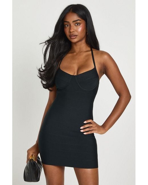 Boohoo Black Premium Bandage Underbust Detail Mini Dress