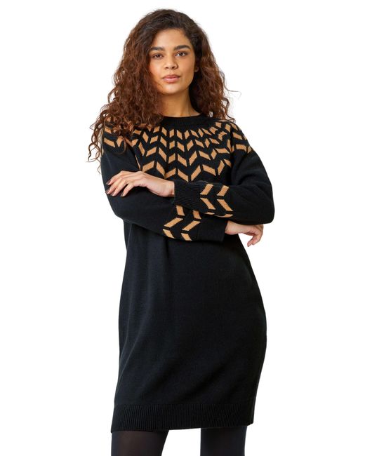 Roman Black Chevron Stretch Knit Jumper Dress