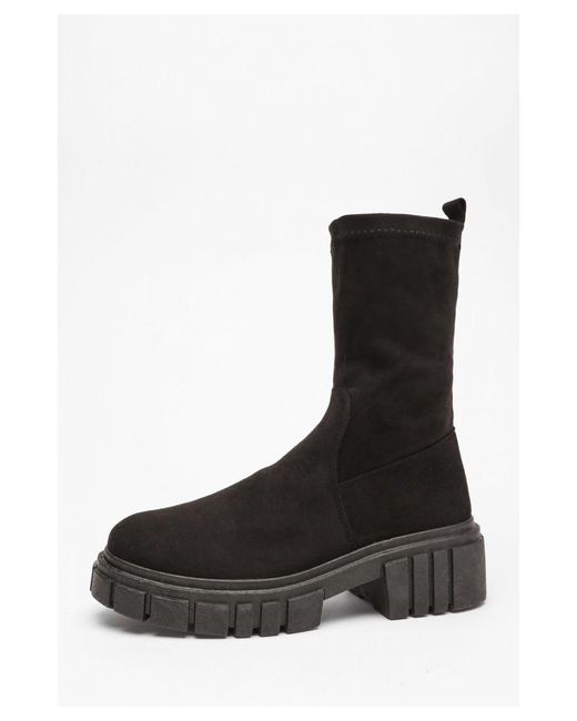 Quiz Black Faux Suede Chunky Sock Boots