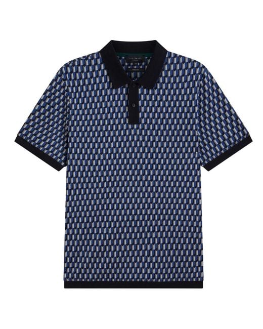 Ted Baker Blue Hamishs Jacquard Stripe Geo Polo Shirt Cotton for men