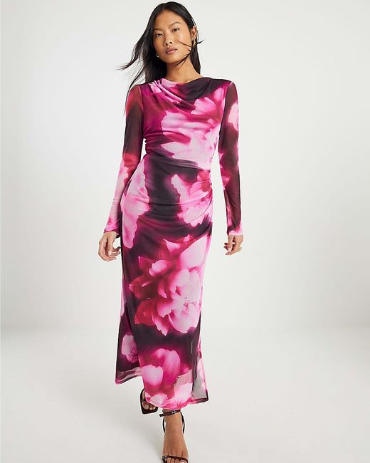 River Island Pink Midi Dress Petite Floral Print