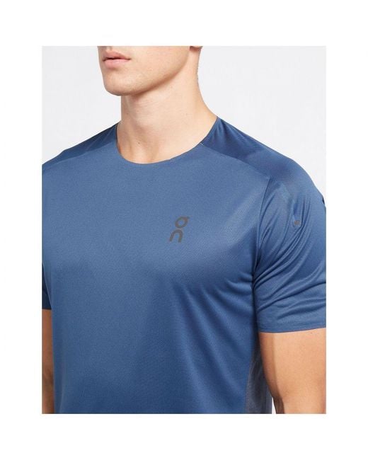 On Shoes Blue On Running Performance Short Sleeve T-Shirt for men