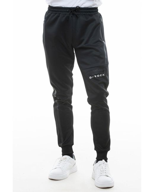 D Rock Black Joggers With Logo Side Zipper Pocket Ribbed Cuff for men