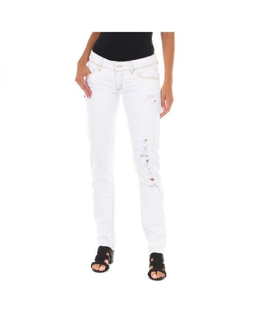 Met White Long Denim Pants With Ripped Effect And Narrow Hems E014152 Woman Cotton