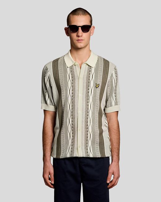 Lyle & Scott Natural Brocade Jacquard Short Sleeve Knitted Shirt for men