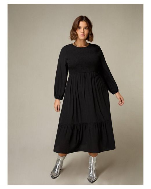 Live Unlimited Black Shirred Midi Dress