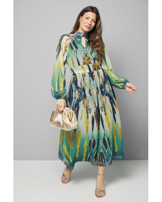 Wallis Green Abstract Tie Neck Midi Dress