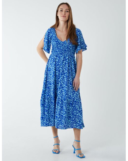 Blue Vanilla Blue Sheared Bust Midi Dress With Angel Sleeve