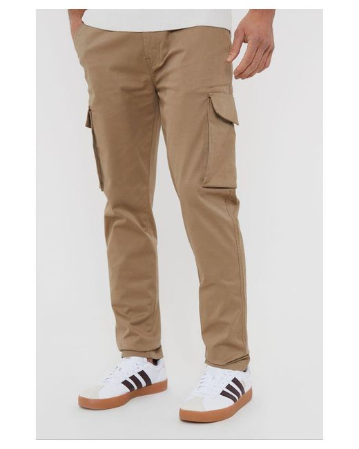 Threadbare Natural 'Couturo' Cotton Cargo Pocket Chino Trousers With Stretch for men
