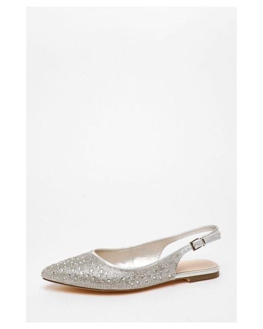 Quiz White Slingback Embellished Pumps