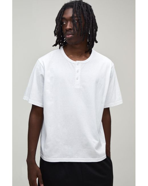 BoohooMAN White Basic Relaxed Fit Henley T-Shirt for men