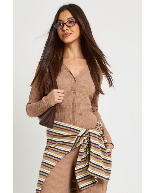 Boohoo Multicolor Textured Button Through Long Sleeve Top