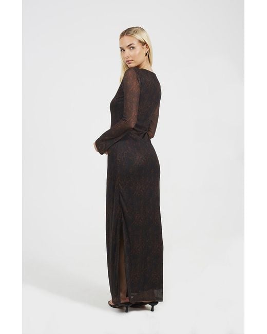 Brave Soul Blue Snake Print Long Sleeve Mesh Maxi Dress