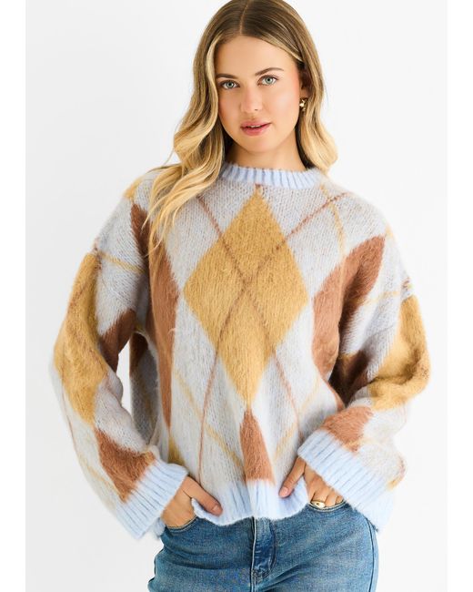 Gini London Blue Argyle Knit Round Neck Jumper