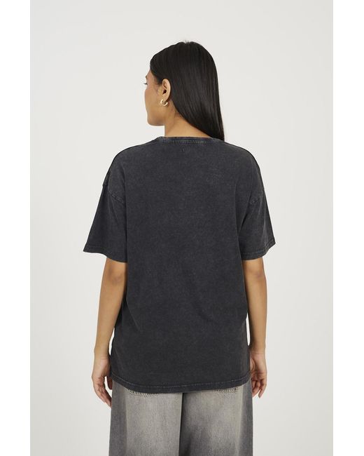 Brave Soul Black Acid Wash Oversized Graphic T-Shirt