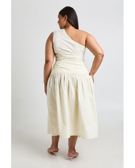 Boohoo Natural Plus Cotton Poplin One Shoulder Ruched Midaxi Dress