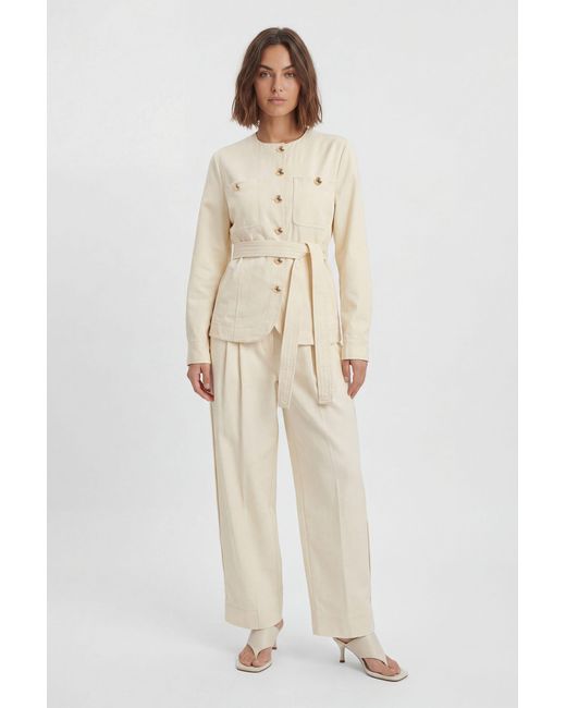 Karen Millen Natural Petite Cotton Utility Button Detail Barrel Leg Trouser