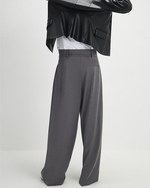 River Island Blue Trousers Tie Front High Waisted Trouser