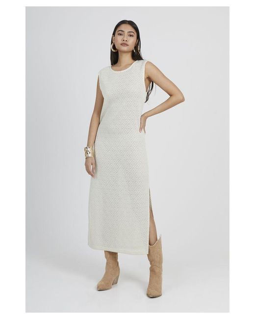 Brave Soul White 'Sault' Crochet Knit Sleeveless Maxi Dress