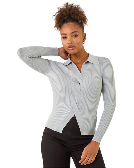 Roman White Collar Ribbed Cable Knit Jumper