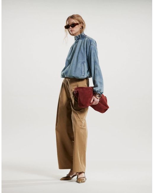 ASOS Blue Barrel Trousers With Pocket Detail