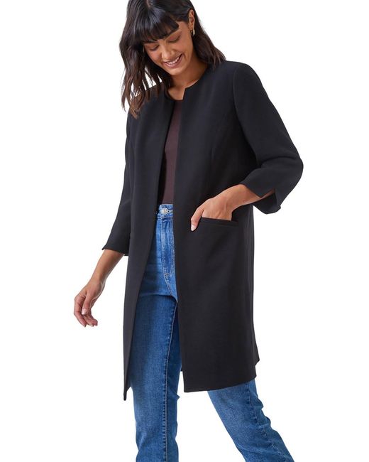 Roman Blue 3/4 Sleeve Textured Longline Smart Jacket