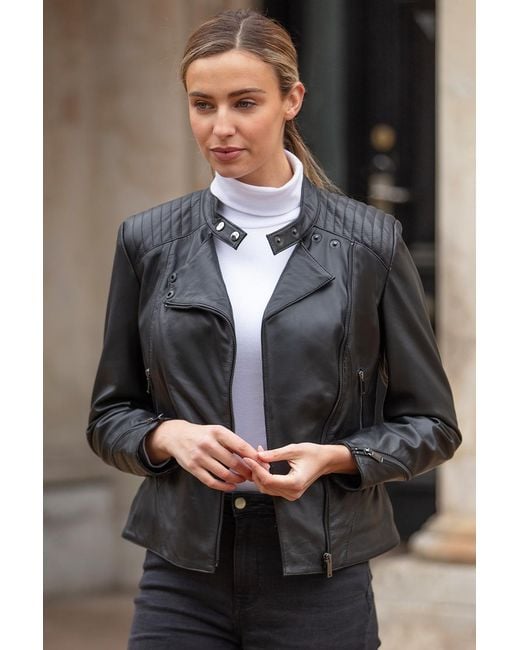 Ashwood Leather Gray Veg Tanned Biker Jacket With Double Button Mandarin Collar