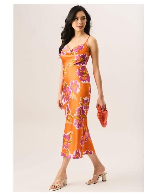 Gini London Midi-jurk Met Bloemenprint En Col in het Orange