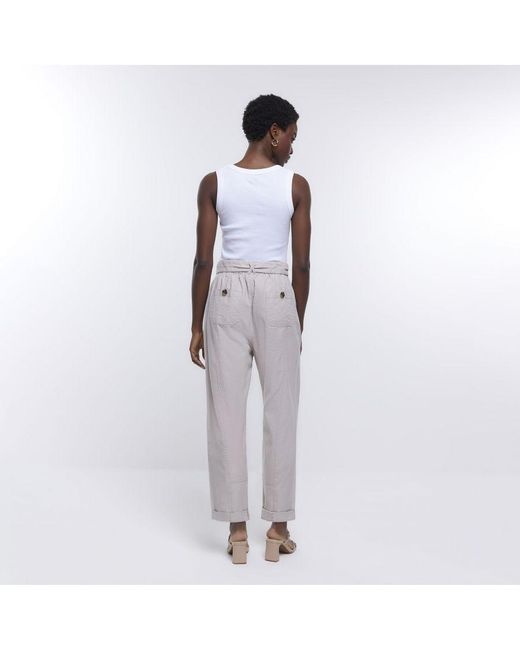 River Island White Trousers Cream Paperbag Slim Fit