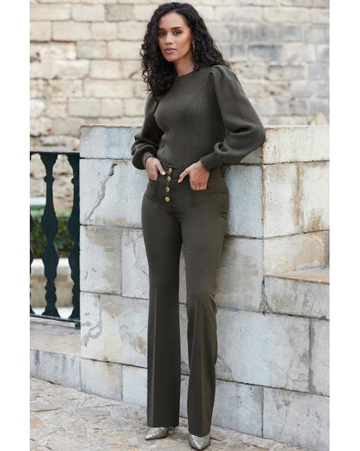Sosandar Gray Khaki Patch Pocket Bootcut Trousers