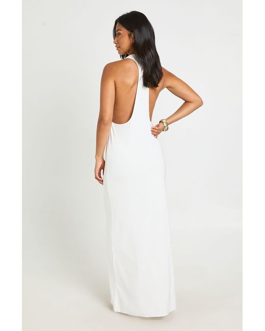 Boohoo White Petite Halter Neck Backless Bodycon Maxi Dress
